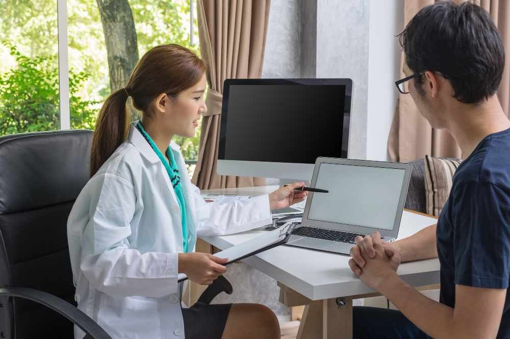 A doctor is checking a patient